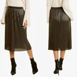 St. John Metallic Foil Pleated Skirt Black Gold Accordion Sz M